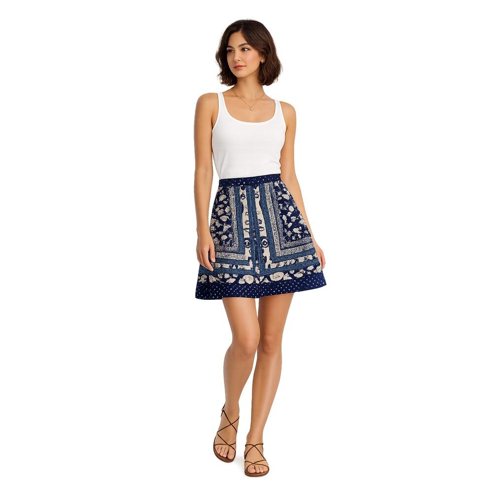 LR1802 LOFT Blue White Floral A-Line Skirt Women’s Size 6 Cotton Boho Preppy